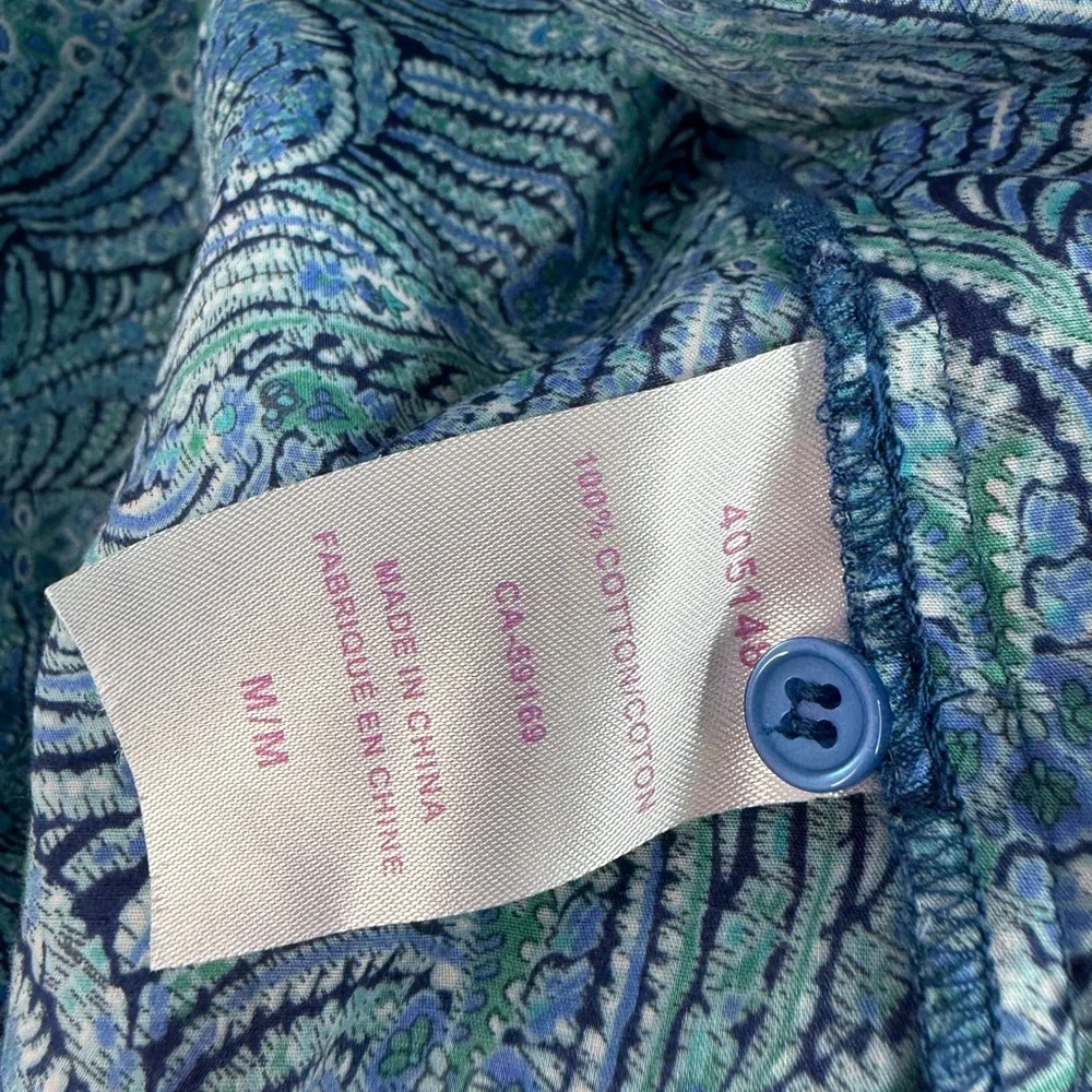 Liberty art fabrics button up blue and Green Patterned Long Sleeve Shirt paisley - Picture 10 of 12